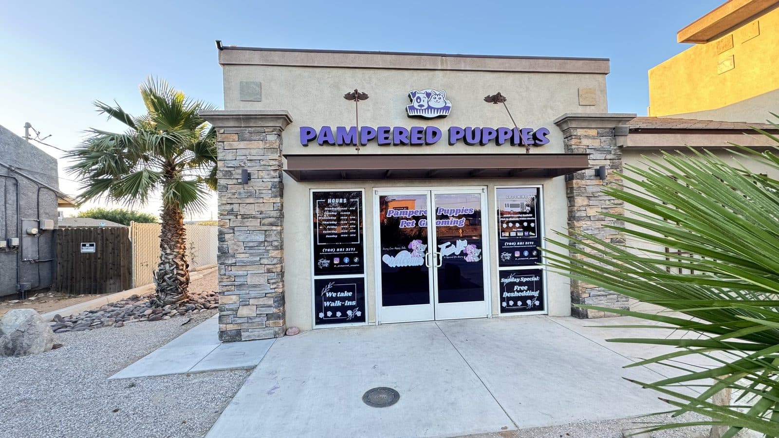 The Pampered Puppies storefront at 15444 Bear Valley Rd, Victorville, CA